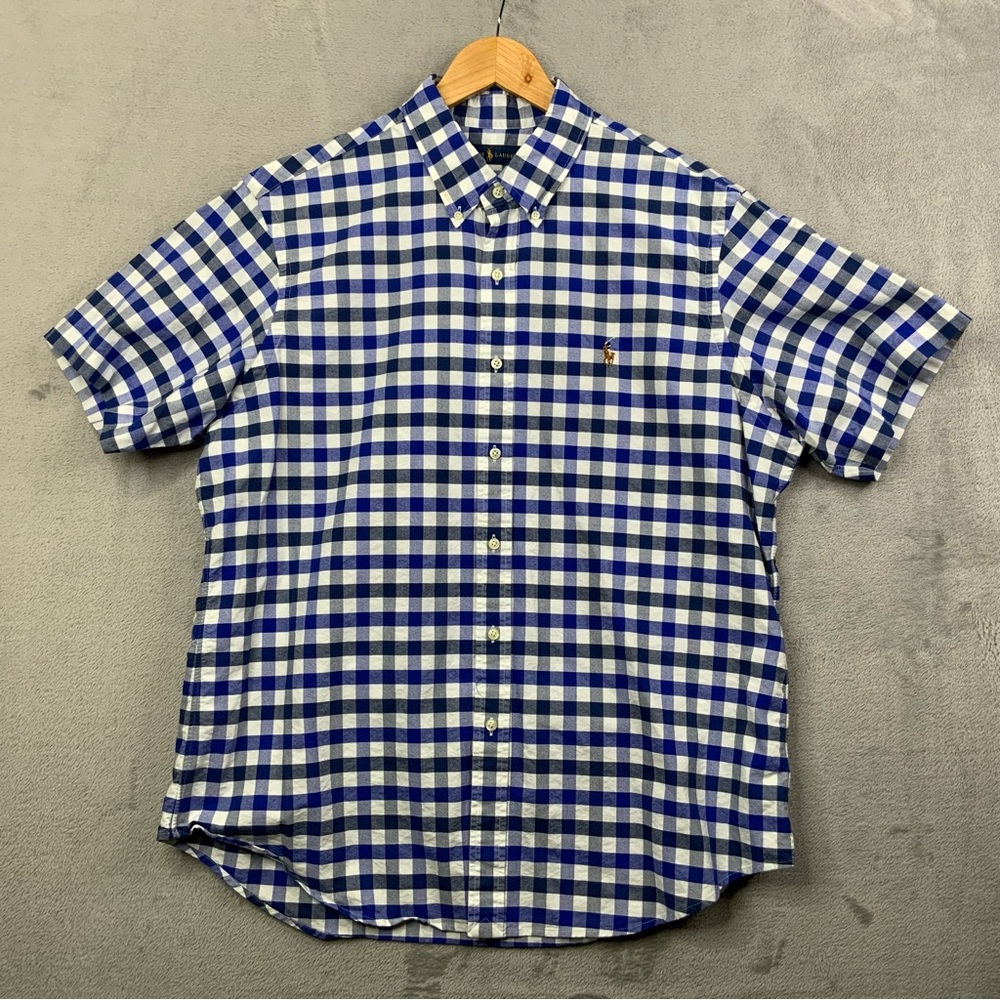 Ralph Lauren Casual Blue Checkered Gingham Button Down Shirt. Size XL.
